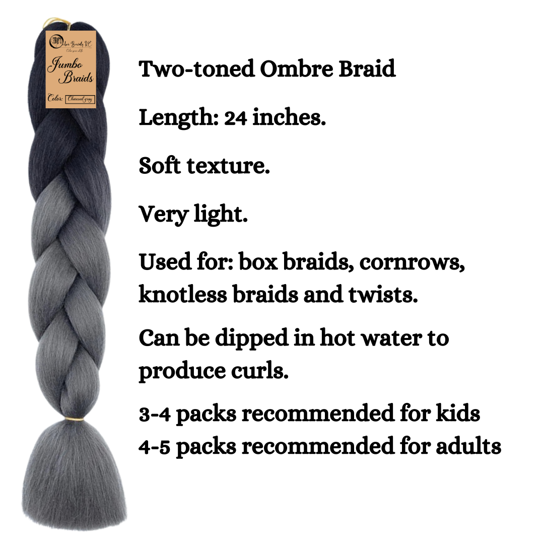 2 packs B35 Ombre Braid - Charcoal Gray Ombre Braiding Hair for Box Braids Cornrows Knotless Braids and Twists Hairstyles - Two-Toned Ombre Braid with Colors Black and Dark Grey