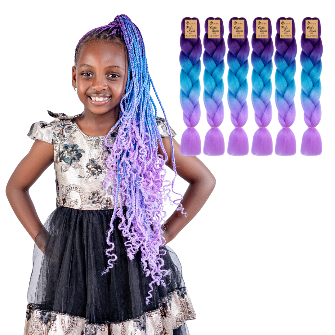6 packs C26 Ombre Braid – Long Violet Ombre Braiding Hair for Box Braids Cornrows Knotless Braids and Twists Hairstyles - Three-Toned Ombre Braid with Colors Dark Purple, Blue and Lilac