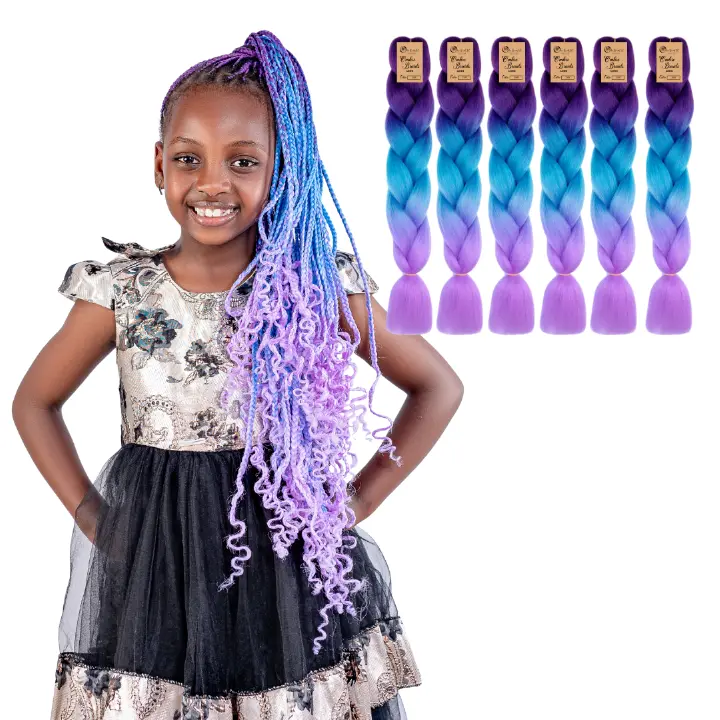 6 packs C26 Ombre Braid – Long Violet Ombre Braiding Hair for Box Braids Cornrows Knotless Braids and Twists Hairstyles - Three-Toned Ombre Braid with Colors Dark Purple, Blue and Lilac