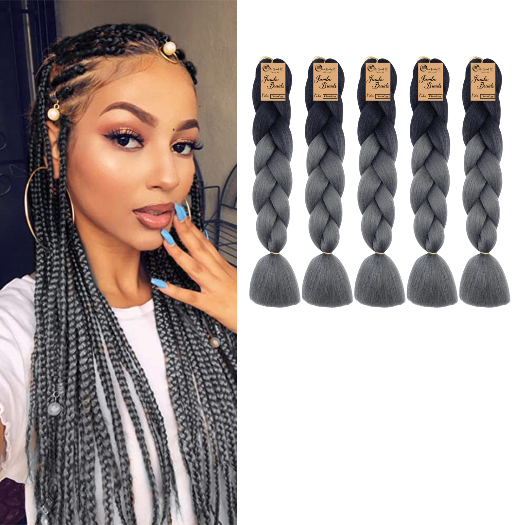 5 packs B35 Ombre Braid - Charcoal Gray Ombre Braiding Hair for Box Braids Cornrows Knotless Braids and Twists Hairstyles - Two-Toned Ombre Braid with Colors Black and Dark Grey