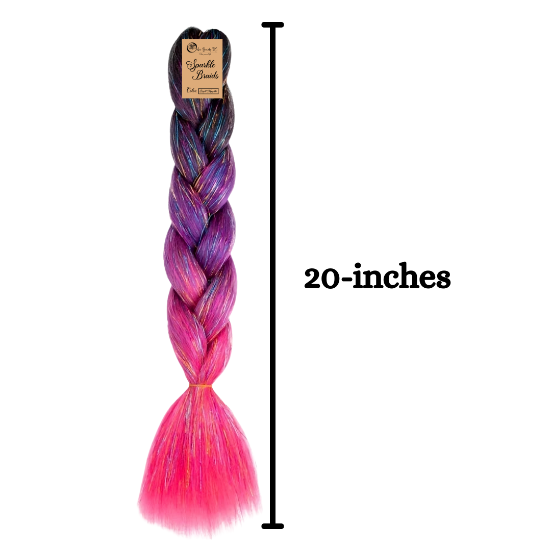 2 packs Sparkle Braids for Kids Glitter Ombre Braiding Hair Bright Magenta Sparkle Braid for Box Braids Cornrows Knotless Braids and Twists Hairstyles with Colors Black Light Purple and Neon Pink