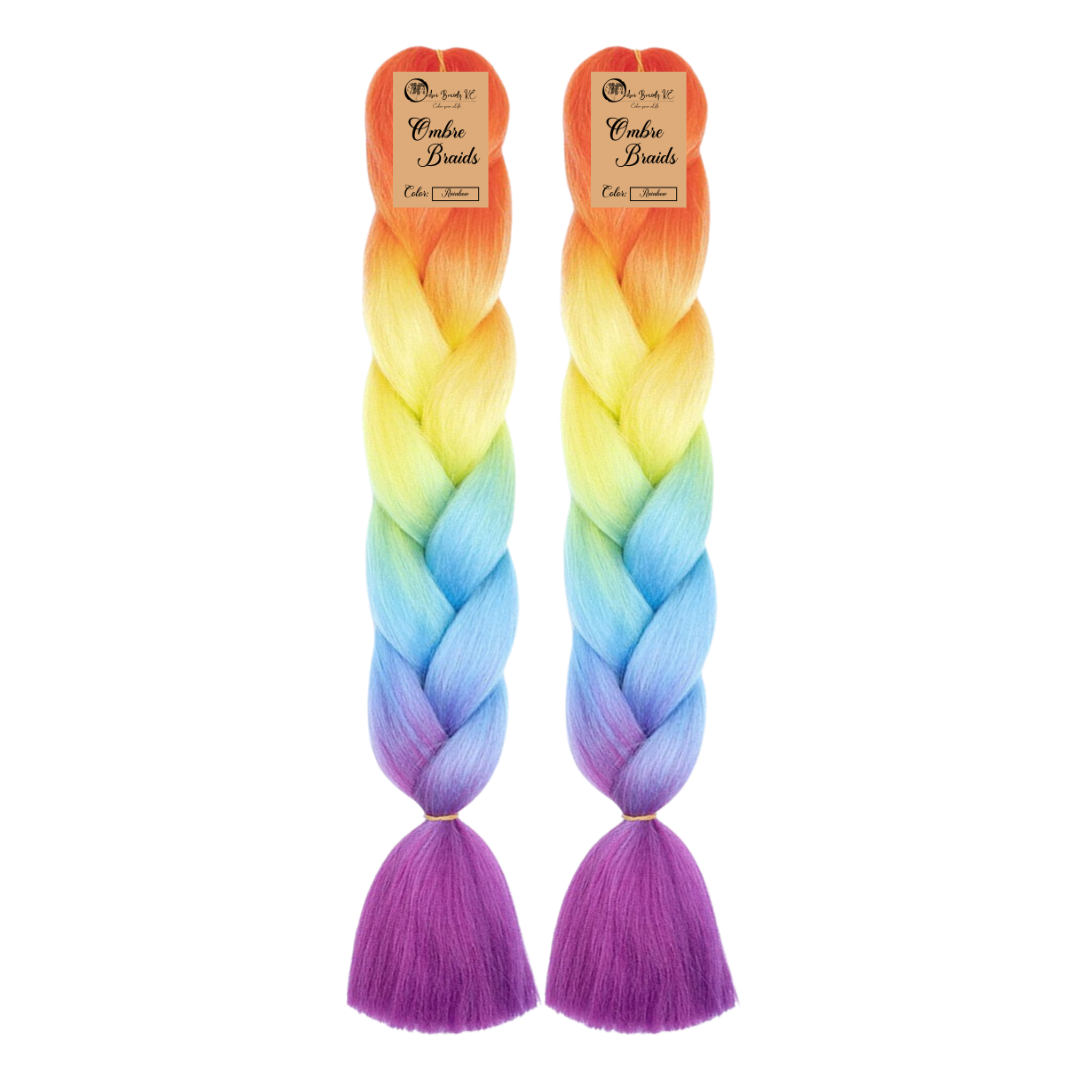 2 packs D4 Ombre Braid - Rainbow Ombre Braiding Hair for Box Braids Cornrows Knotless Braids and Twists Hairstyles - Four-Toned Ombre Braid with Colors Orange, Yellow, Blue and Purple