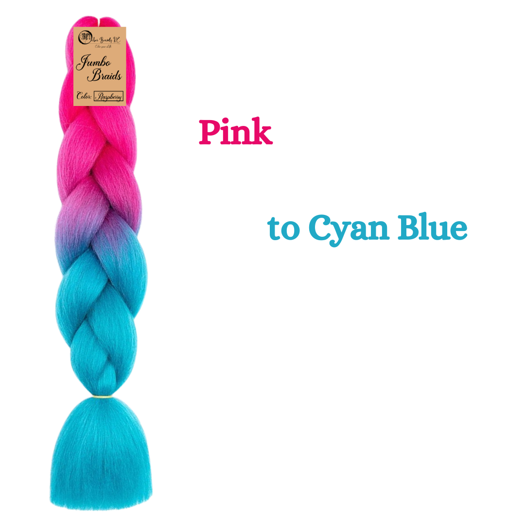 3 packs B41 Ombre Braid - Raspberry Ombre Braiding Hair for Box Braids Cornrows Knotless Braids and Twists Hairstyles - Two-Toned Ombre Braid with Colors Pink and Cyan Blue