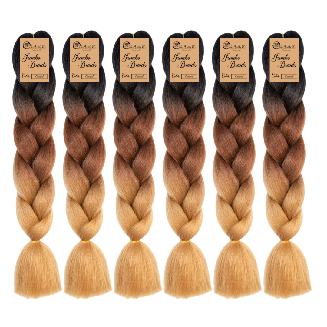 6 packs C14 Ombre Braid Ombre Braiding Hair Caramel Ombre Braid for Box Braids Cornrows Knotless Braids and Twists Hairstyles Three-Toned Ombre Braid with Colors Black Dark Brown and Golden Blonde