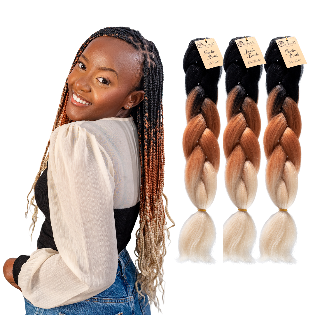 3 packs C15 Ombre Braid Ombre Braiding Hair Vanilla Ombre Braid for Box Braids Cornrows Knotless Braids and Twists Hairstyles Three-Toned Ombre Braid with Colors Black Golden Brown and Blonde
