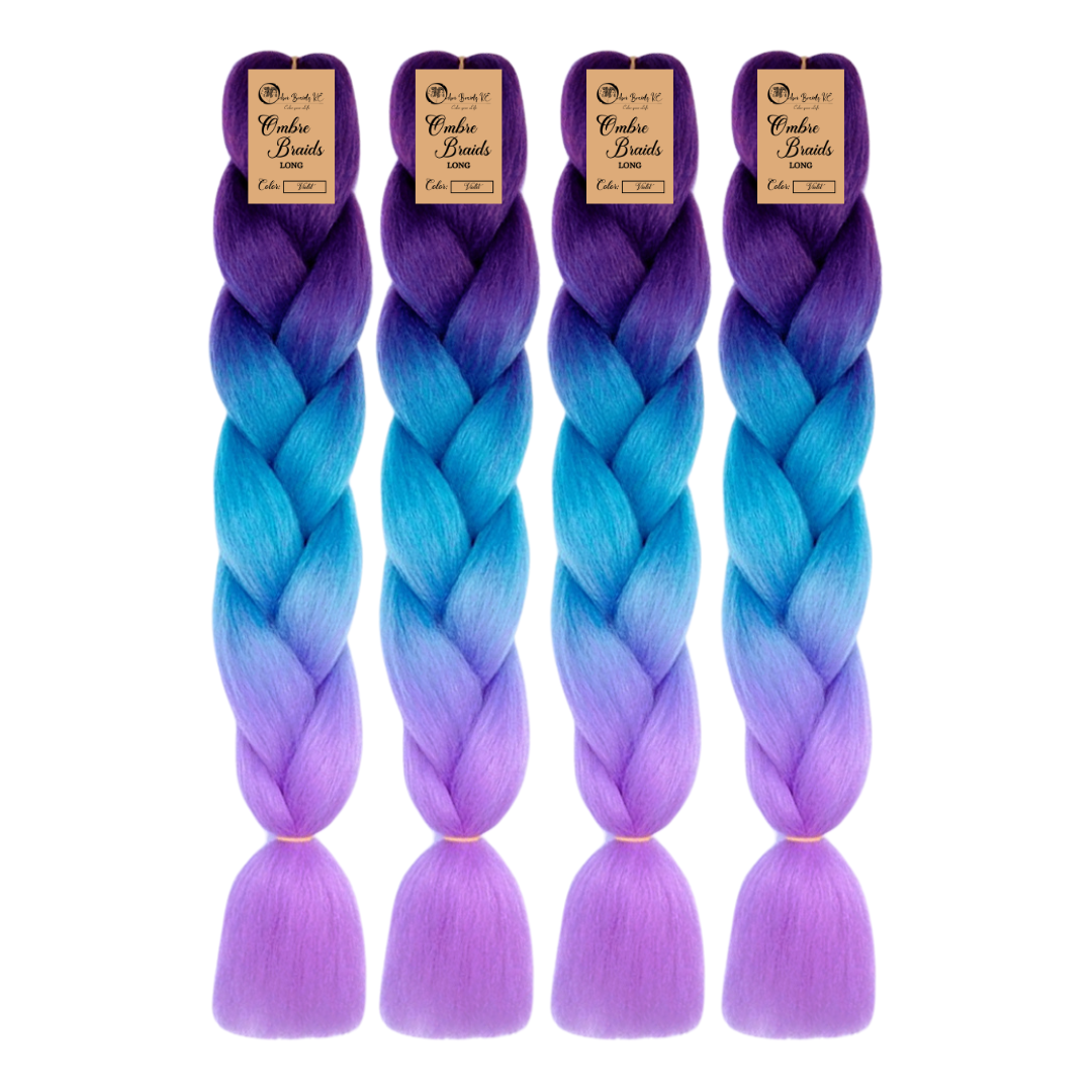 4 packs C26 Ombre Braid – Long Violet Ombre Braiding Hair for Box Braids Cornrows Knotless Braids and Twists Hairstyles - Three-Toned Ombre Braid with Colors Dark Purple, Blue and Lilac