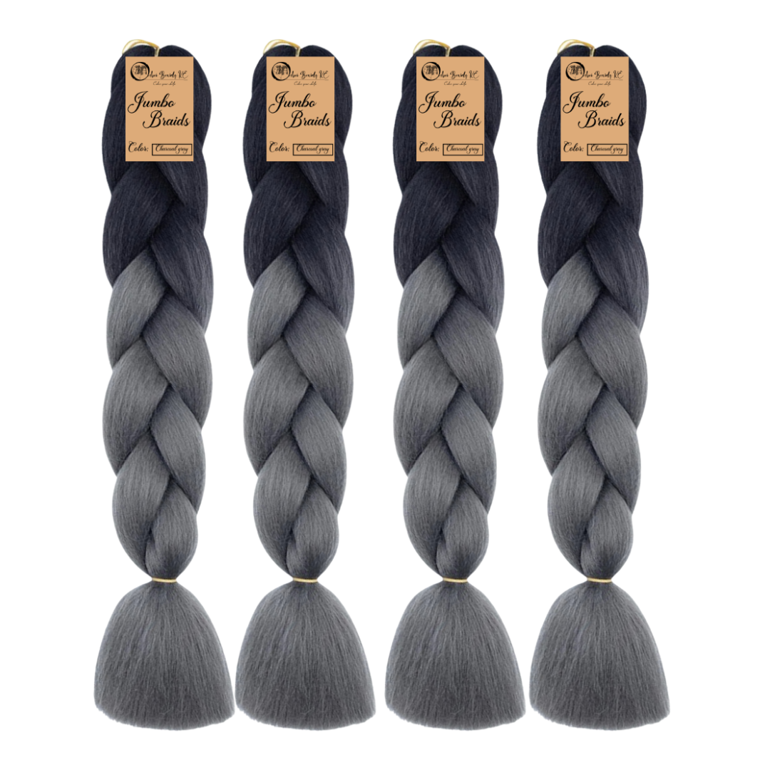 4 packs B35 Ombre Braid - Charcoal Gray Ombre Braiding Hair for Box Braids Cornrows Knotless Braids and Twists Hairstyles - Two-Toned Ombre Braid with Colors Black and Dark Grey