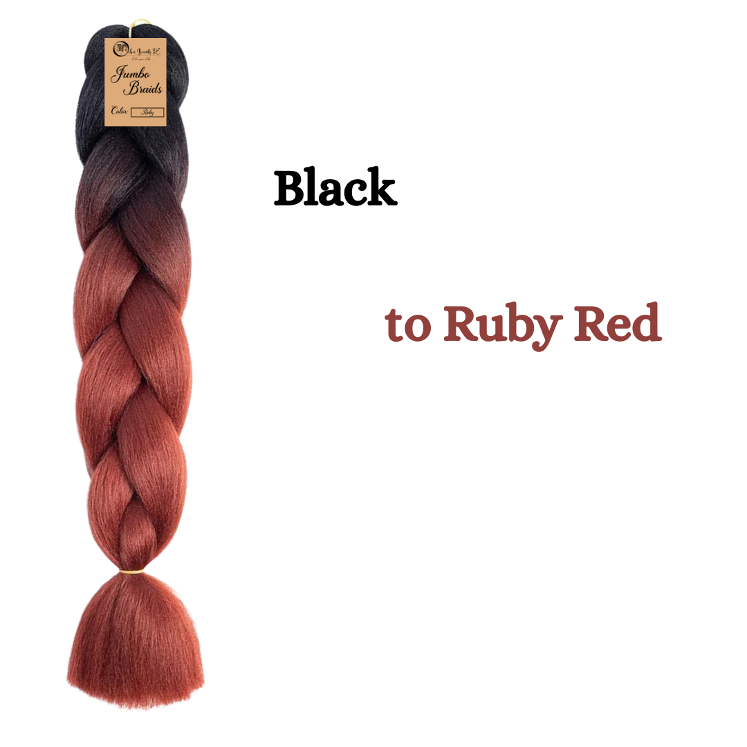 2 packs B31 Ombre Braid Ombre Braiding Hair Ruby Ombre Braid for Box Braids Cornrows Knotless Braids and Twists Hairstyles Two-Toned Ombre Braid with Colors Black and Ruby Red
