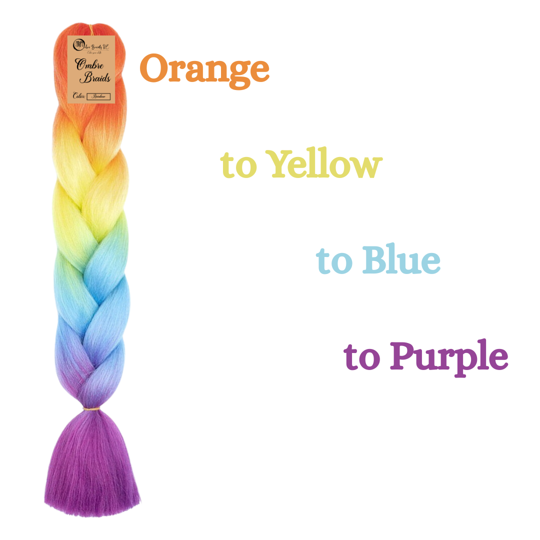 2 packs D4 Ombre Braid - Rainbow Ombre Braiding Hair for Box Braids Cornrows Knotless Braids and Twists Hairstyles - Four-Toned Ombre Braid with Colors Orange, Yellow, Blue and Purple