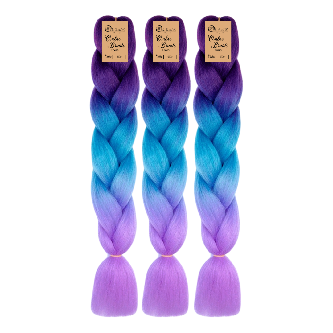 3 packs C26 Ombre Braid – Long Violet Ombre Braiding Hair for Box Braids Cornrows Knotless Braids and Twists Hairstyles - Three-Toned Ombre Braid with Colors Dark Purple, Blue and Lilac