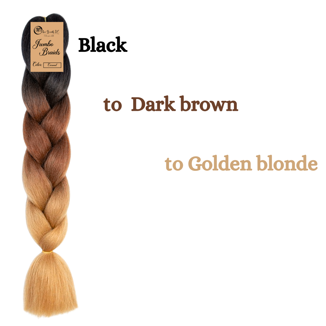4 packs C14 Ombre Braid Ombre Braiding Hair Caramel Ombre Braid for Box Braids Cornrows Knotless Braids and Twists Hairstyles Three-Toned Ombre Braid with Colors Black Dark Brown and Golden Blonde