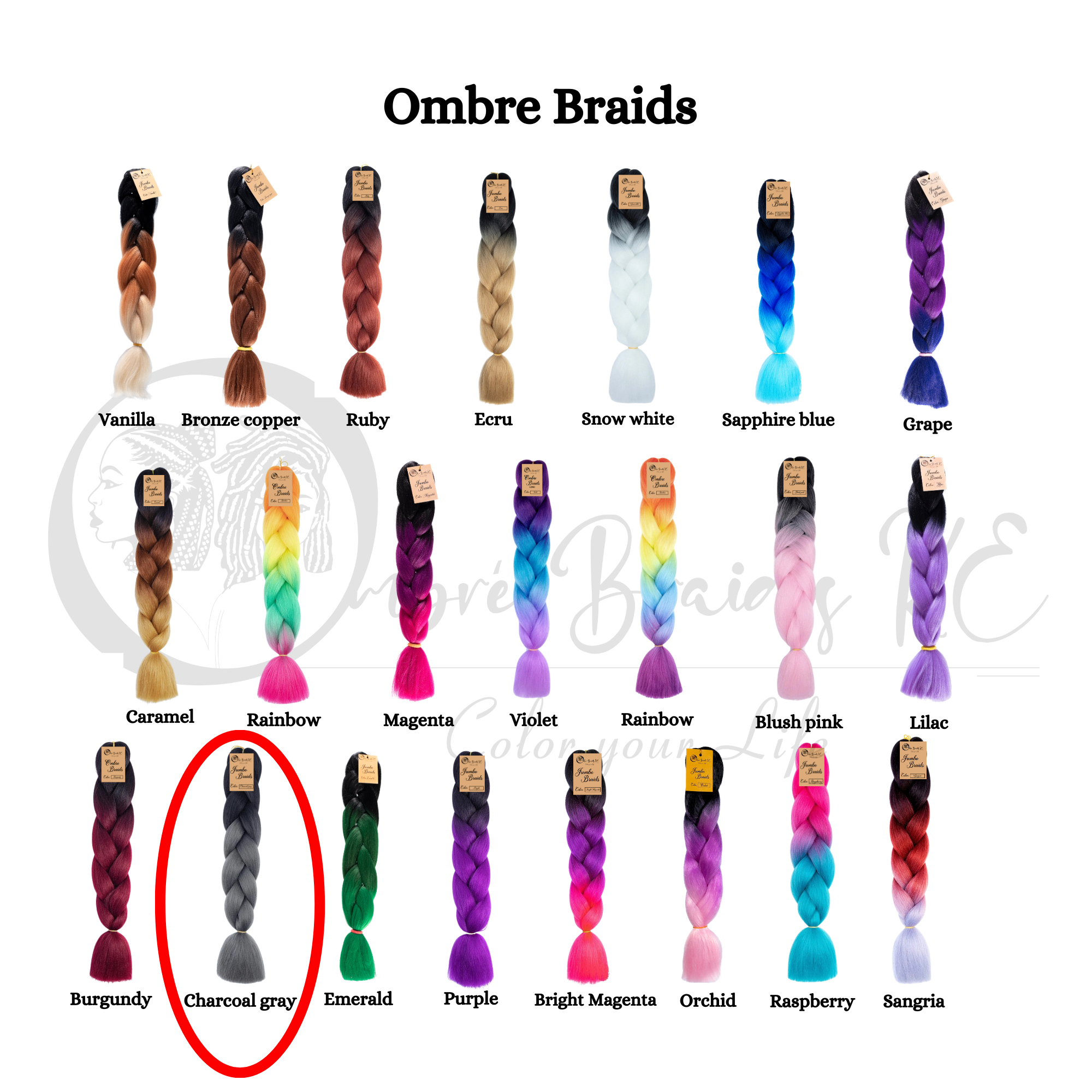 2 packs B35 Ombre Braid - Charcoal Gray Ombre Braiding Hair for Box Braids Cornrows Knotless Braids and Twists Hairstyles - Two-Toned Ombre Braid with Colors Black and Dark Grey