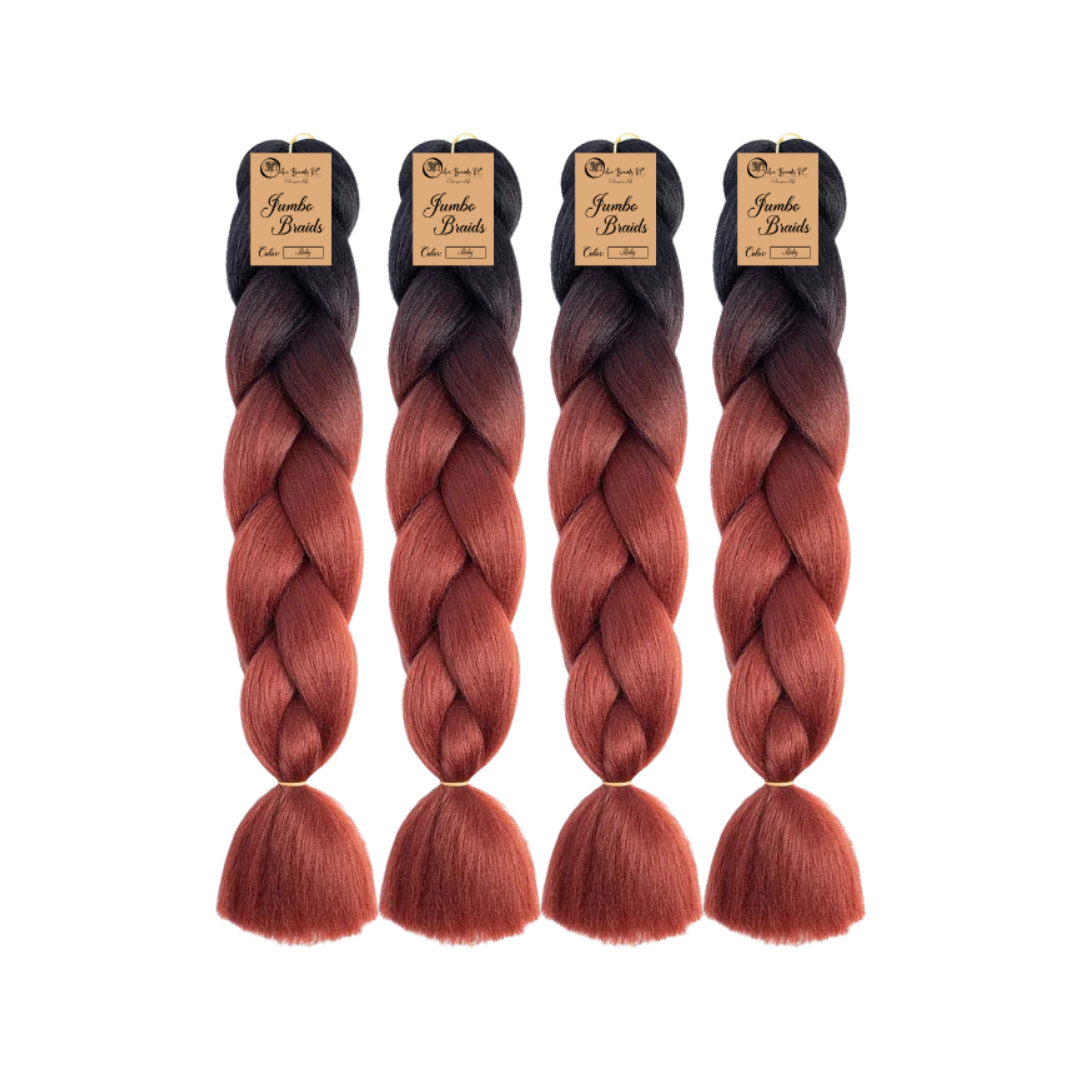 4 packs B31 Ombre Braid Ombre Braiding Hair Ruby Ombre Braid for Box Braids Cornrows Knotless Braids and Twists Hairstyles Two-Toned Ombre Braid with Colors Black and Ruby Red
