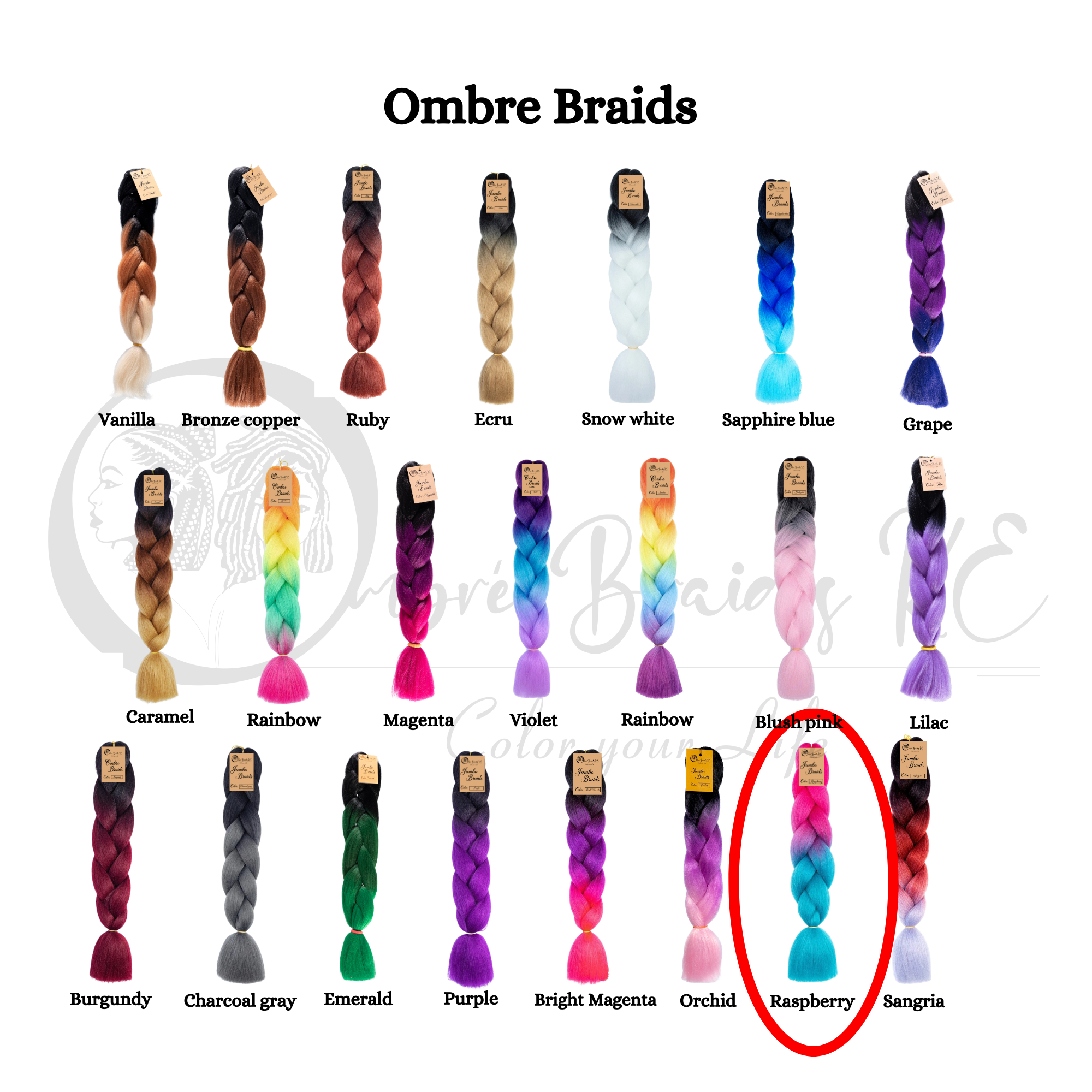 3 packs B41 Ombre Braid - Raspberry Ombre Braiding Hair for Box Braids Cornrows Knotless Braids and Twists Hairstyles - Two-Toned Ombre Braid with Colors Pink and Cyan Blue