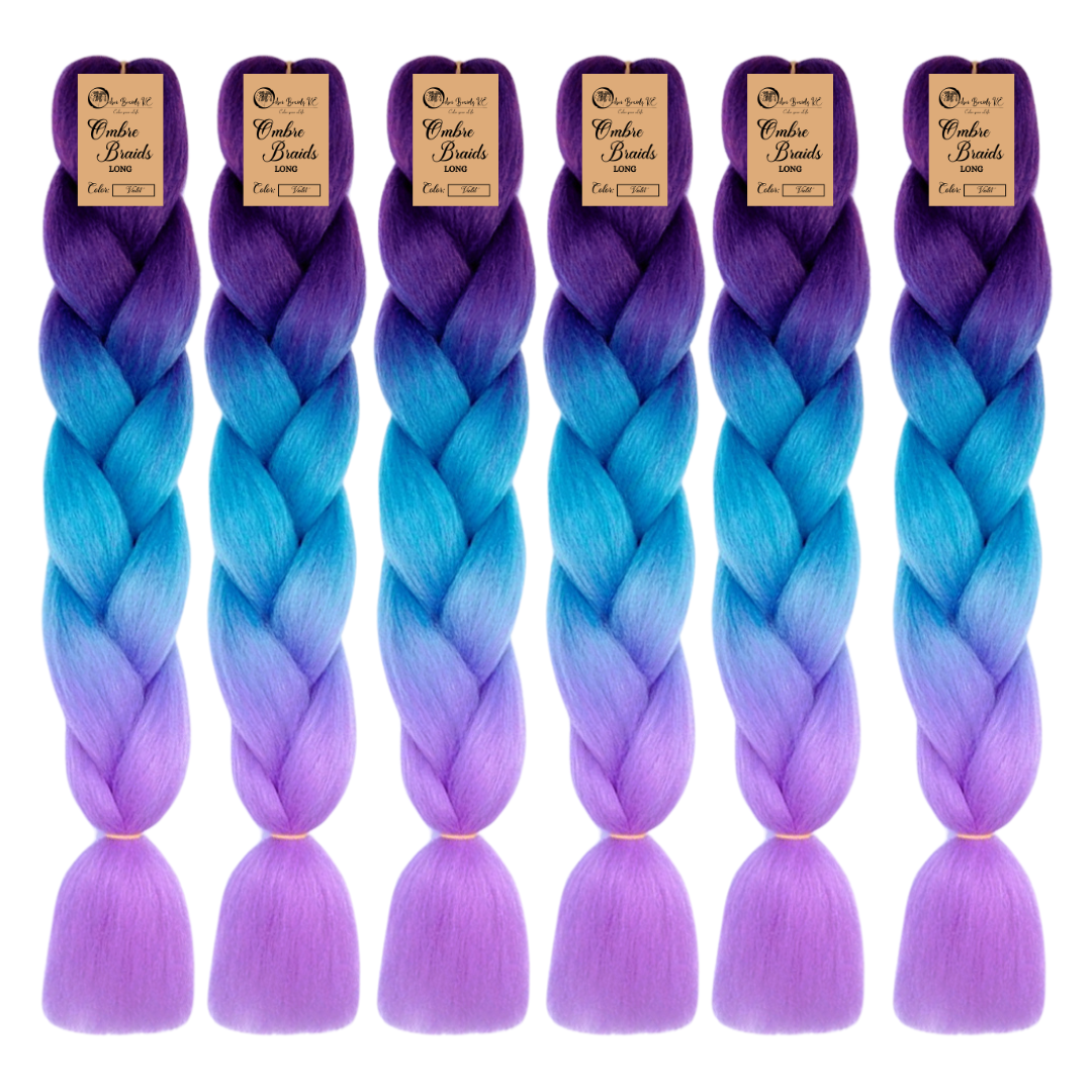6 packs C26 Ombre Braid – Long Violet Ombre Braiding Hair for Box Braids Cornrows Knotless Braids and Twists Hairstyles - Three-Toned Ombre Braid with Colors Dark Purple, Blue and Lilac
