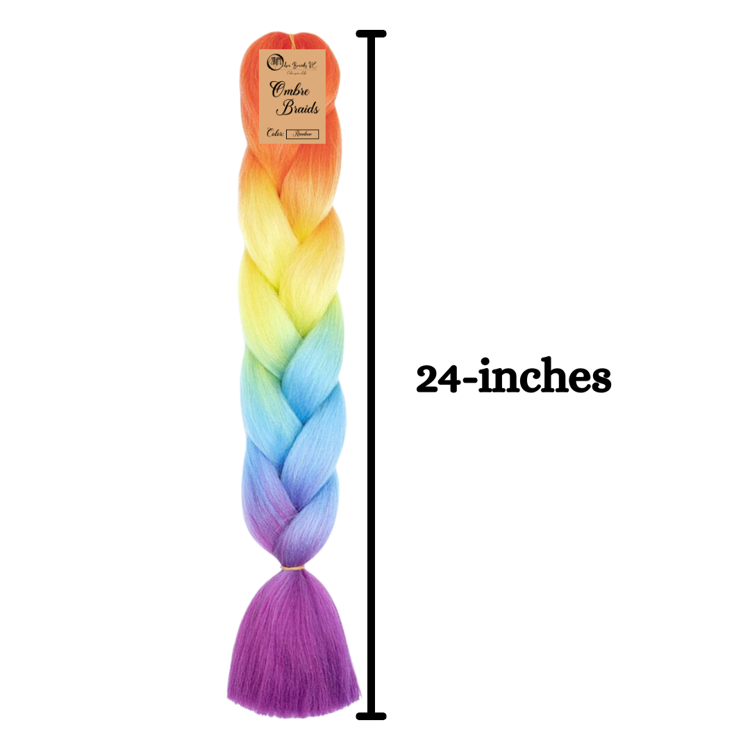 2 packs D4 Ombre Braid - Rainbow Ombre Braiding Hair for Box Braids Cornrows Knotless Braids and Twists Hairstyles - Four-Toned Ombre Braid with Colors Orange, Yellow, Blue and Purple