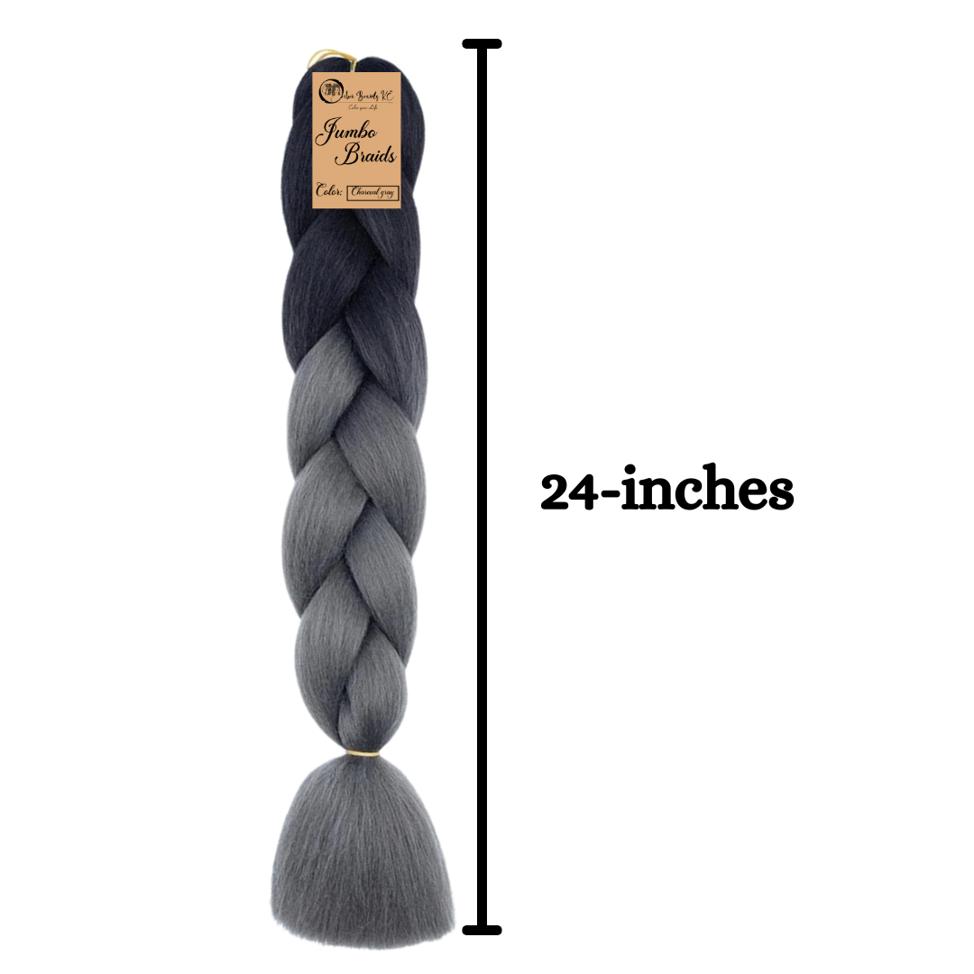 2 packs B35 Ombre Braid - Charcoal Gray Ombre Braiding Hair for Box Braids Cornrows Knotless Braids and Twists Hairstyles - Two-Toned Ombre Braid with Colors Black and Dark Grey