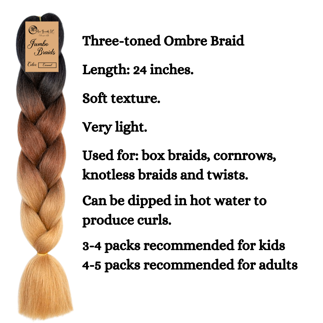 4 packs C14 Ombre Braid Ombre Braiding Hair Caramel Ombre Braid for Box Braids Cornrows Knotless Braids and Twists Hairstyles Three-Toned Ombre Braid with Colors Black Dark Brown and Golden Blonde