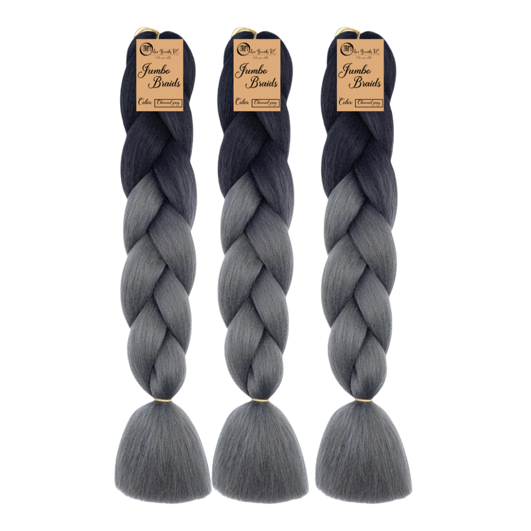 3 packs B35 Ombre Braid - Charcoal Gray Ombre Braiding Hair for Box Braids Cornrows Knotless Braids and Twists Hairstyles - Two-Toned Ombre Braid with Colors Black and Dark Grey