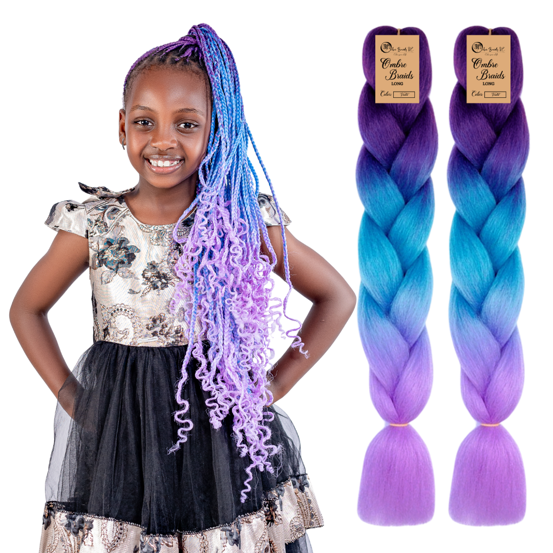 2 packs C26 Ombre Braid – Long Violet Ombre Braiding Hair for Box Braids Cornrows Knotless Braids and Twists Hairstyles - Three-Toned Ombre Braid with Colors Dark Purple, Blue and Lilac