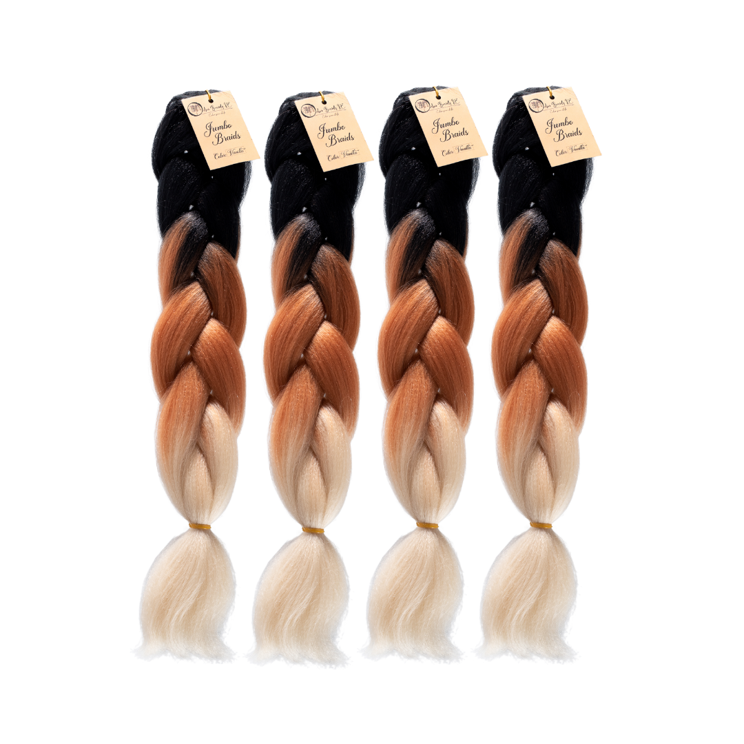 4 packs C15 Ombre Braid Ombre Braiding Hair Vanilla Ombre Braid for Box Braids Cornrows Knotless Braids and Twists Hairstyles Three-Toned Ombre Braid with Colors Black Golden Brown and Blonde