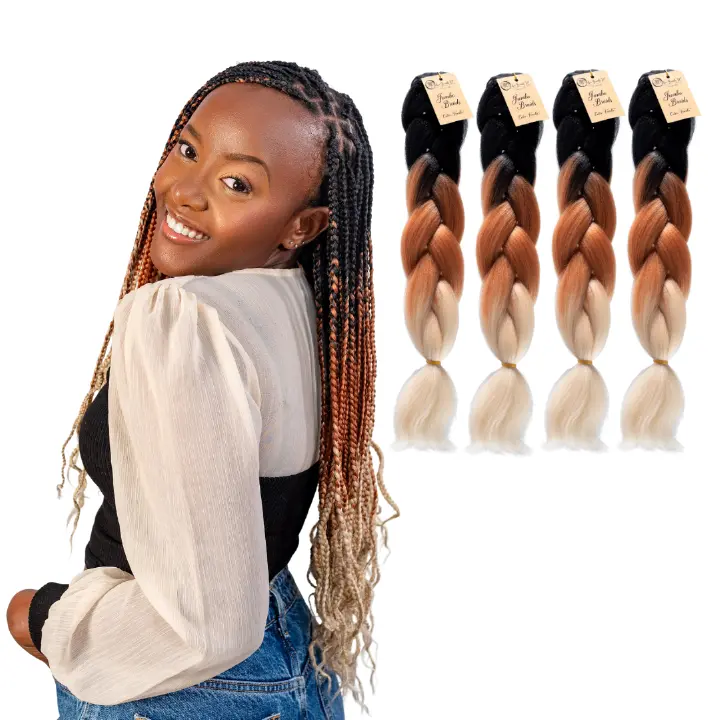 4 packs C15 Ombre Braid Ombre Braiding Hair Vanilla Ombre Braid for Box Braids Cornrows Knotless Braids and Twists Hairstyles Three-Toned Ombre Braid with Colors Black Golden Brown and Blonde