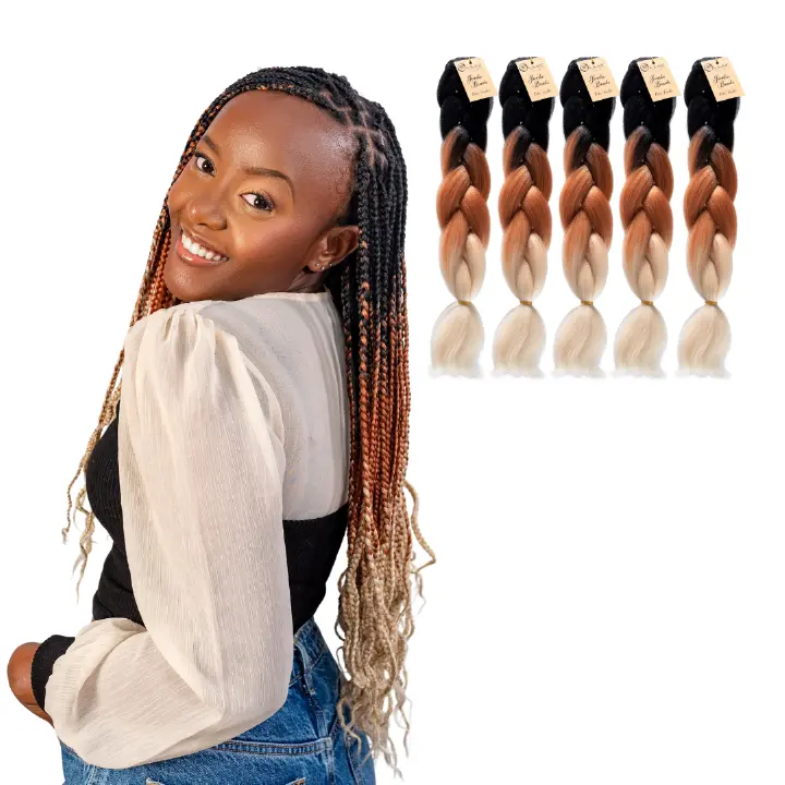 5 packs C15 Ombre Braid Ombre Braiding Hair Vanilla Ombre Braid for Box Braids Cornrows Knotless Braids and Twists Hairstyles Three-Toned Ombre Braid with Colors Black Golden Brown and Blonde