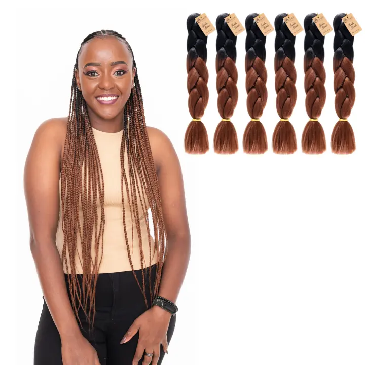 6 packs B29 Ombre Braid Brown Ombre Braiding Hair Bronze copper Ombre Braid for Box Braids Cornrows Knotless Braids and Twists Hairstyles Two-Toned Ombre Braid with Colors Black and Brown
