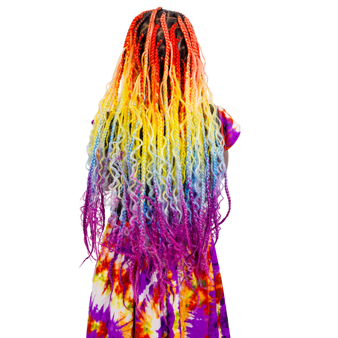 2 packs D4 Ombre Braid - Rainbow Ombre Braiding Hair for Box Braids Cornrows Knotless Braids and Twists Hairstyles - Four-Toned Ombre Braid with Colors Orange, Yellow, Blue and Purple