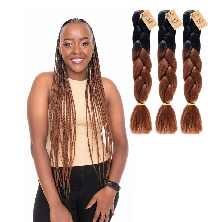 3 packs B29 Ombre Braid Brown Ombre Braiding Hair Bronze copper Ombre Braid for Box Braids Cornrows Knotless Braids and Twists Hairstyles Two-Toned Ombre Braid with Colors Black and Brown