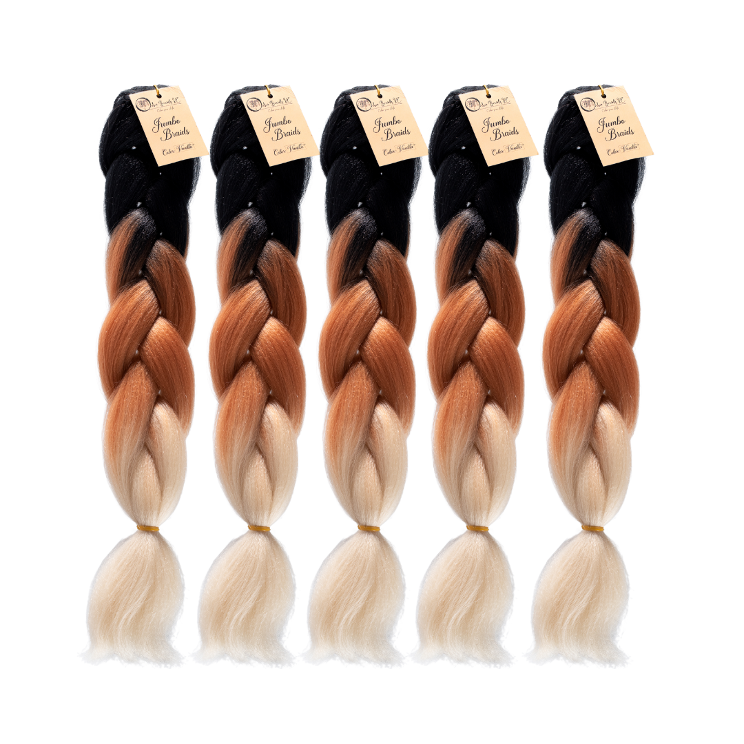 5 packs C15 Ombre Braid Ombre Braiding Hair Vanilla Ombre Braid for Box Braids Cornrows Knotless Braids and Twists Hairstyles Three-Toned Ombre Braid with Colors Black Golden Brown and Blonde
