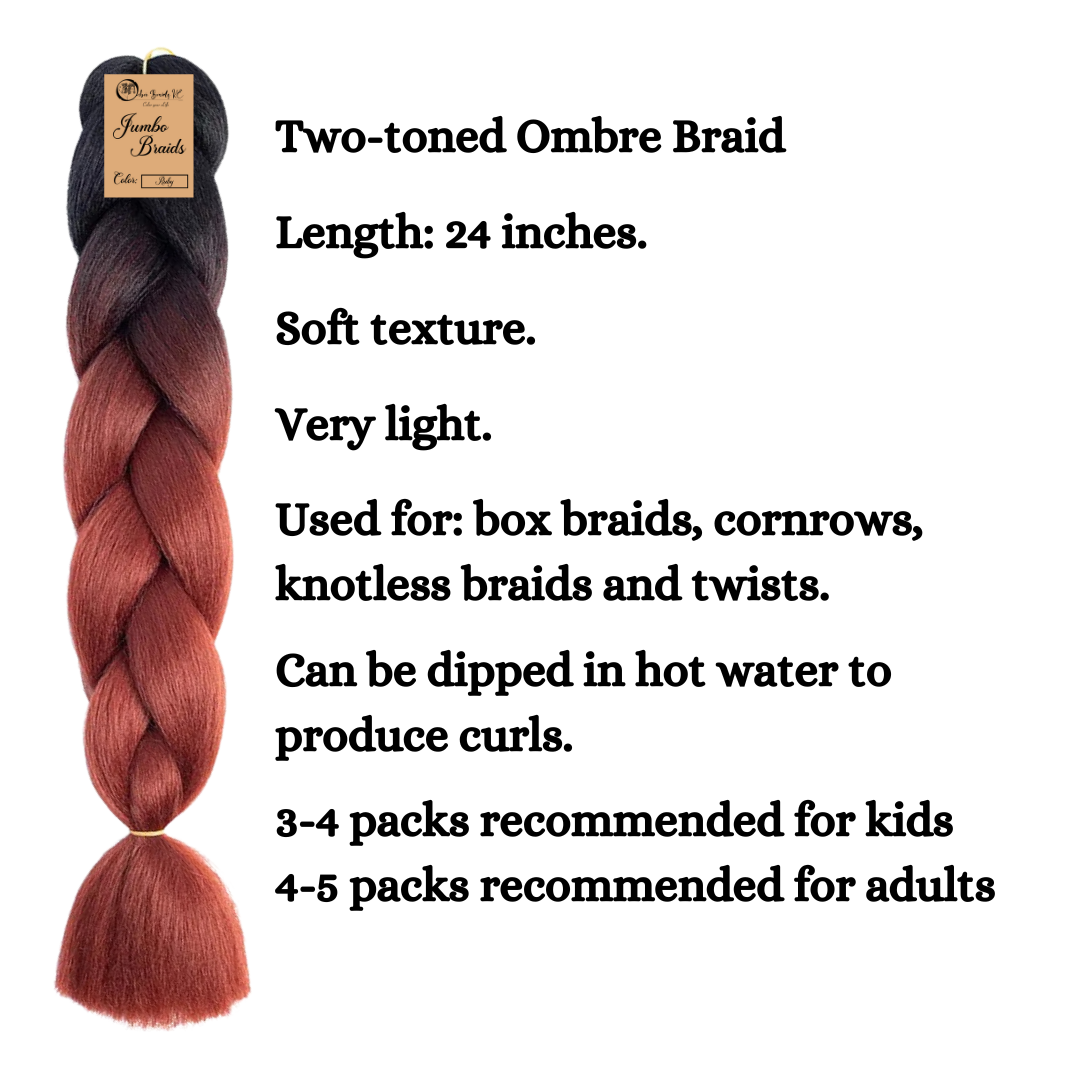 2 packs B31 Ombre Braid Ombre Braiding Hair Ruby Ombre Braid for Box Braids Cornrows Knotless Braids and Twists Hairstyles Two-Toned Ombre Braid with Colors Black and Ruby Red