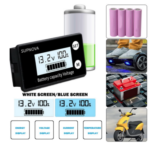 Battery Capacity Indicator DC 8V-100V Lead Acid Lithium LiFePO4 Car Motorcycle Voltmeter Voltage Gauge 12V 24V 48V 72V