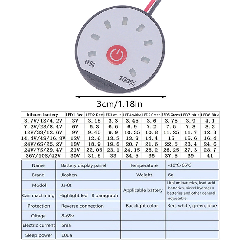 12V 24V 36V Lithium Battery Capacity Indicator 3S 4S 6S 7S 10S Power Level Meter LED Display Li ion Tester