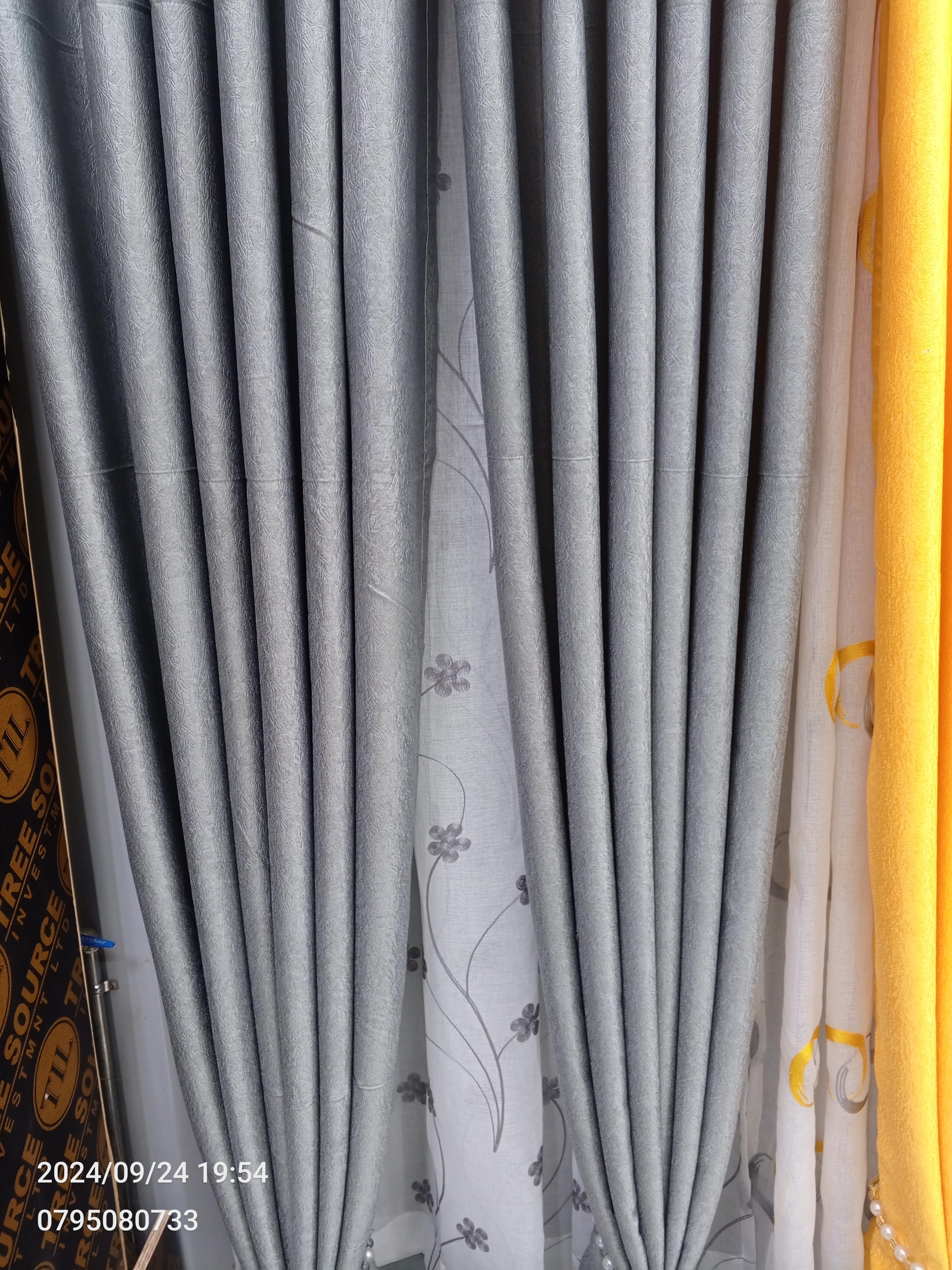 3PCS FULL SET Gray  Curtains Set | Heavy Fabric + Free Sheer | Living Room & Bedroom | Ready Made. Grey Blackout Curtains Set