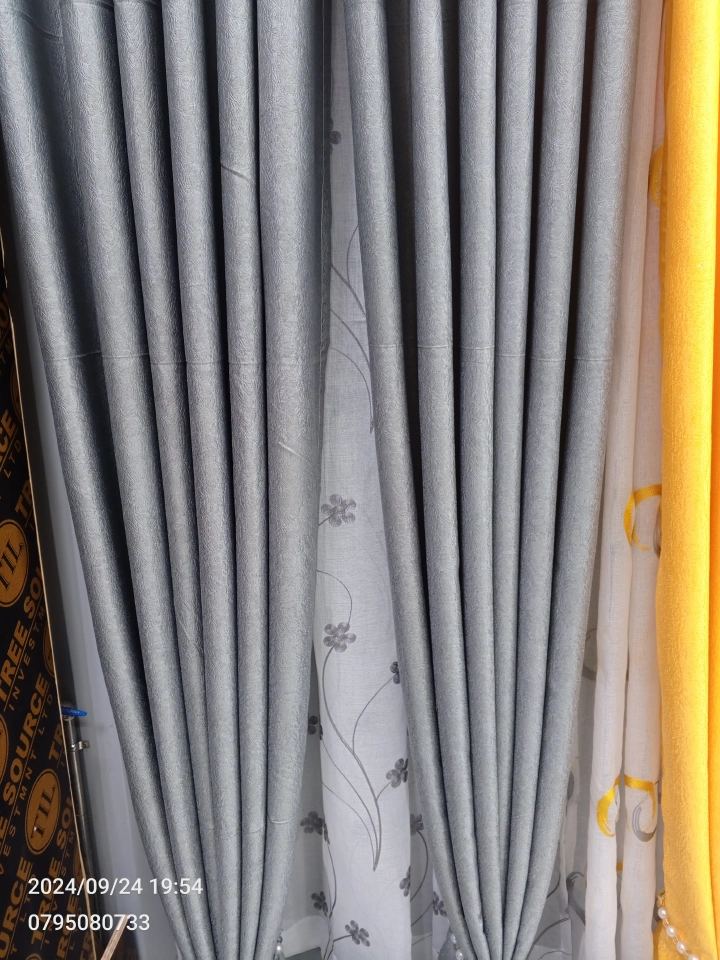 3PCS FULL SET Gray  Curtains Set | Heavy Fabric + Free Sheer | Living Room & Bedroom | Ready Made. Grey Blackout Curtains Set