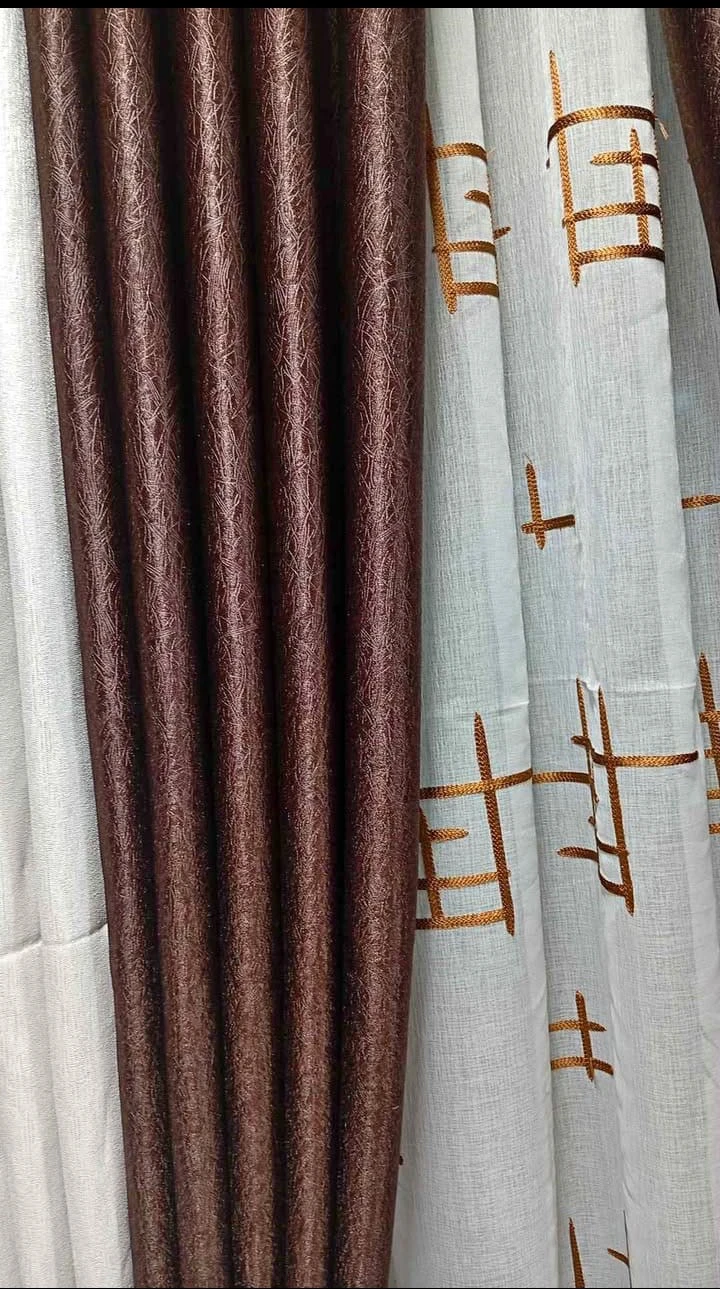 3PCS FULL SET Brown Curtains Set | Heavy Fabric + Free Sheer | Living Room & Bedroom | Ready Made.