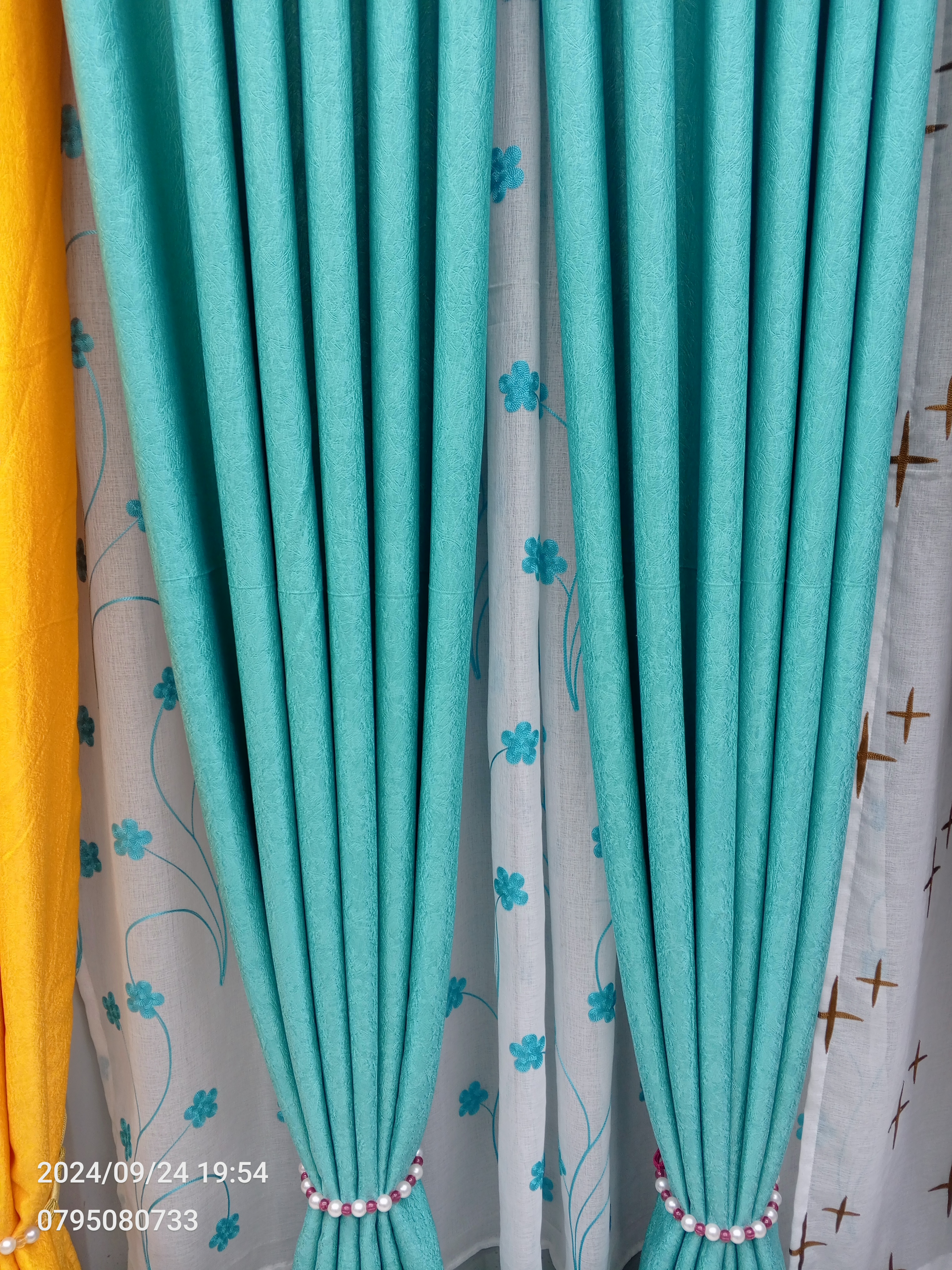3PCS FULL SET Turquoise Blue Curtains Set | Heavy Fabric + Free Sheer | Living Room & Bedroom | Ready Made.