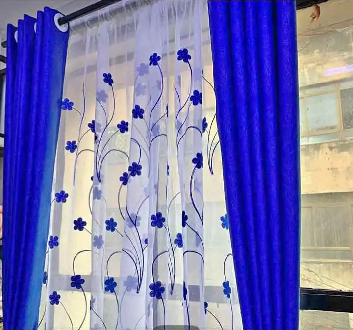 3PCS FULL SET Blue Curtains Set | Heavy Fabric + Free Sheer | Living Room & Bedroom | Ready Made.