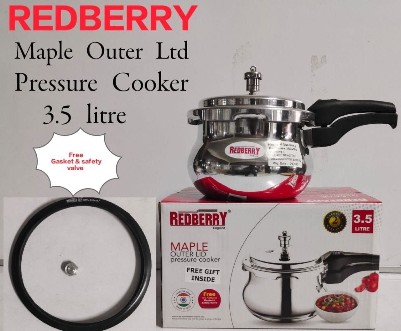 REDBERRY PREMIUM RANGE ONE HANDLE ALUMINIUM PRESSURE COOKER WITH GLASS LIDS, WITH FREE EXTRA GASKET & SAFTY VALUE