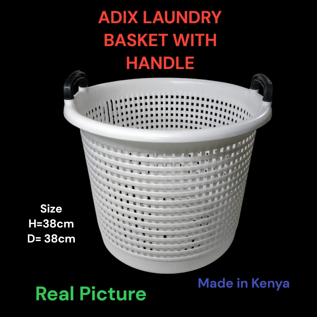 Plain white and Black handle Adix Home Laundry basket/organizer