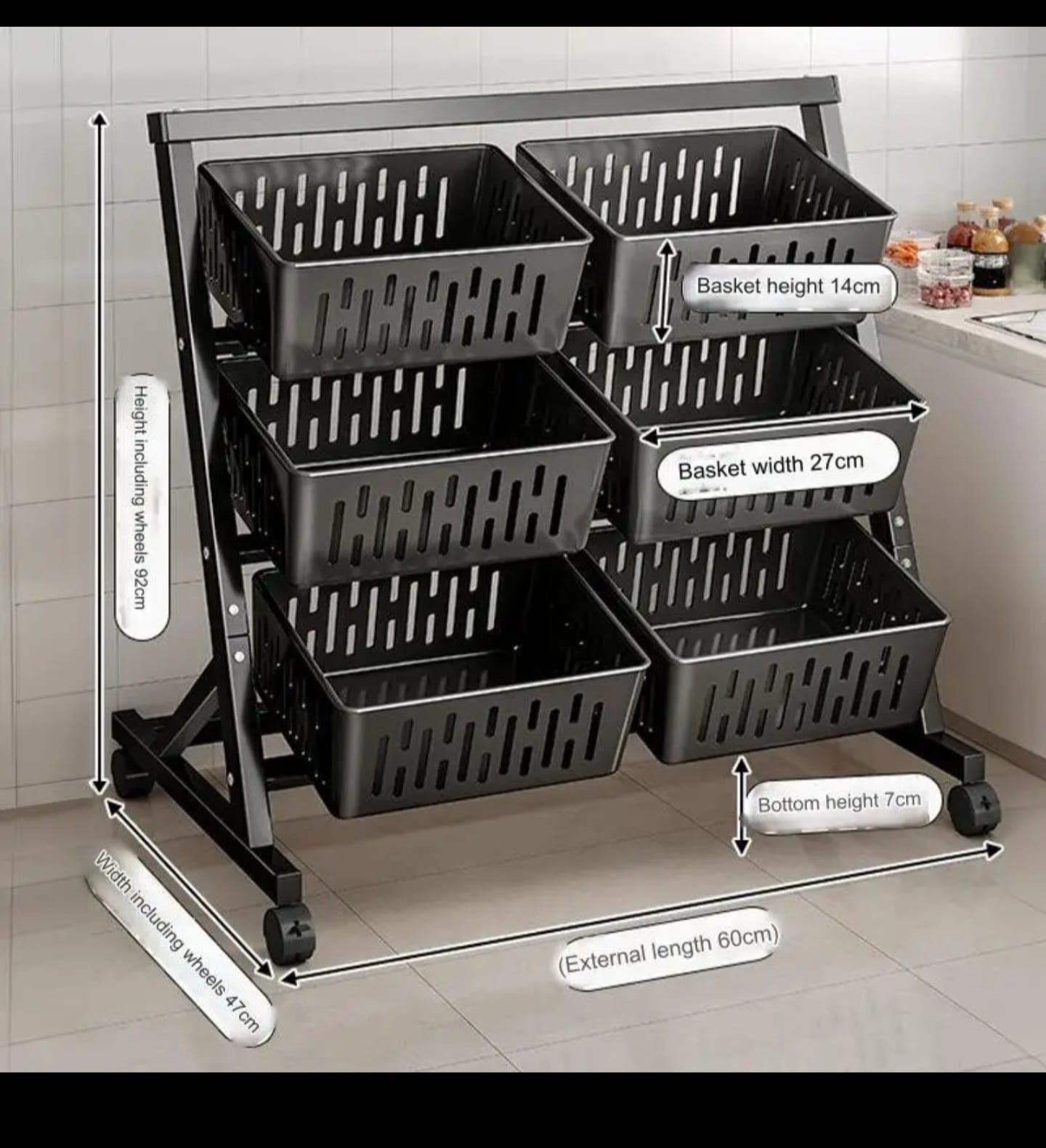 💥 UNBEATABLE OFFER 💥 - A 1 pc 🐔Double  Multi- Functional Steel Vegetable & Fruit Rack with movable and lockable wheels. at affordable price and of very high quality