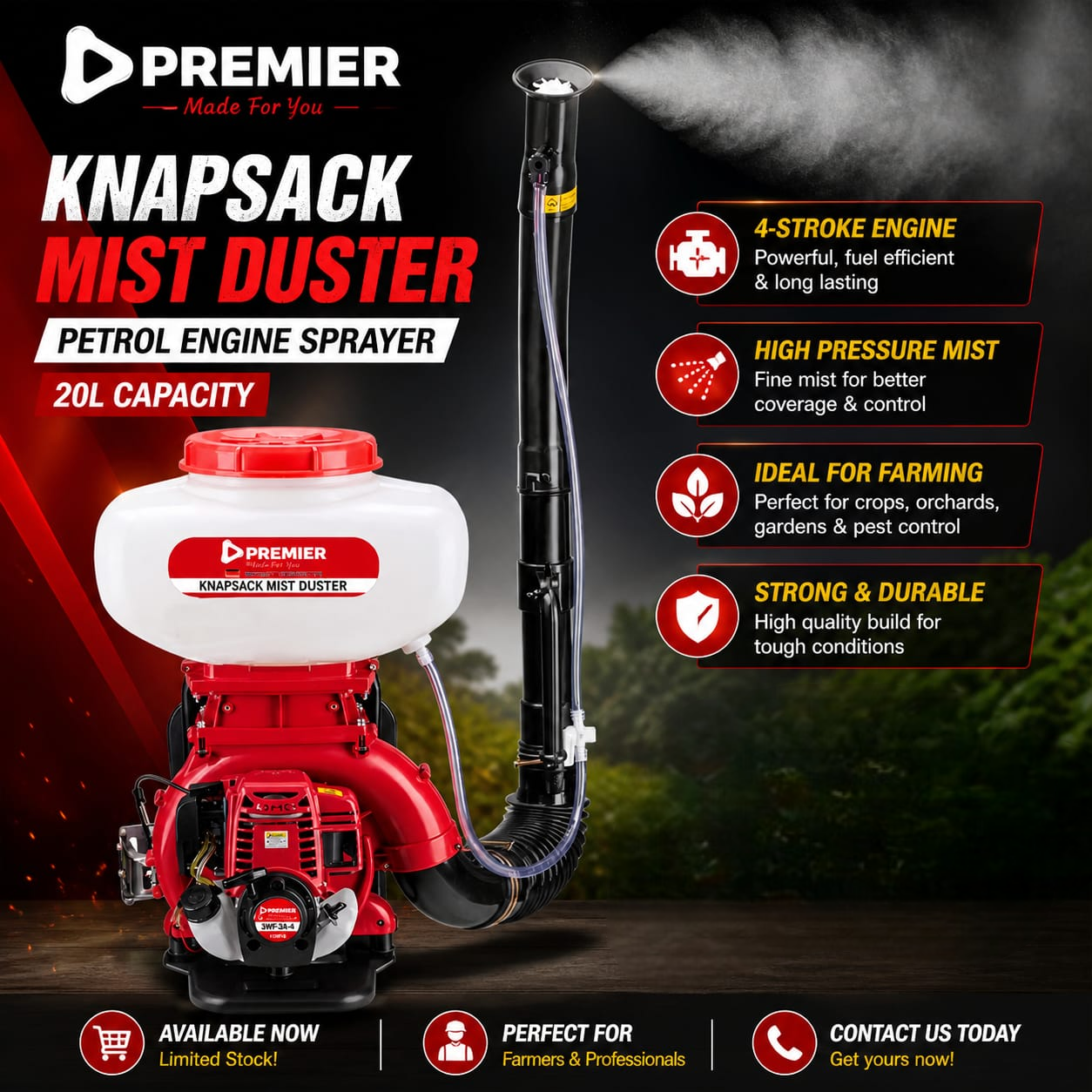 Premier Knapsack Mist Duster Sprayer – Petrol Engine, 20L Capacity 💨🌱