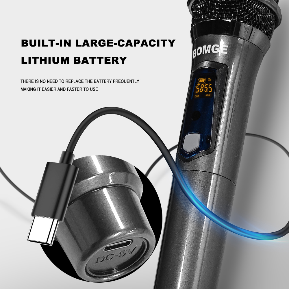 Wireless Handheld Microphone,Dual Cordless Dynamic Mic System With 1200MAh Rechargeable Receiver For Karaoke Wedding Party Church