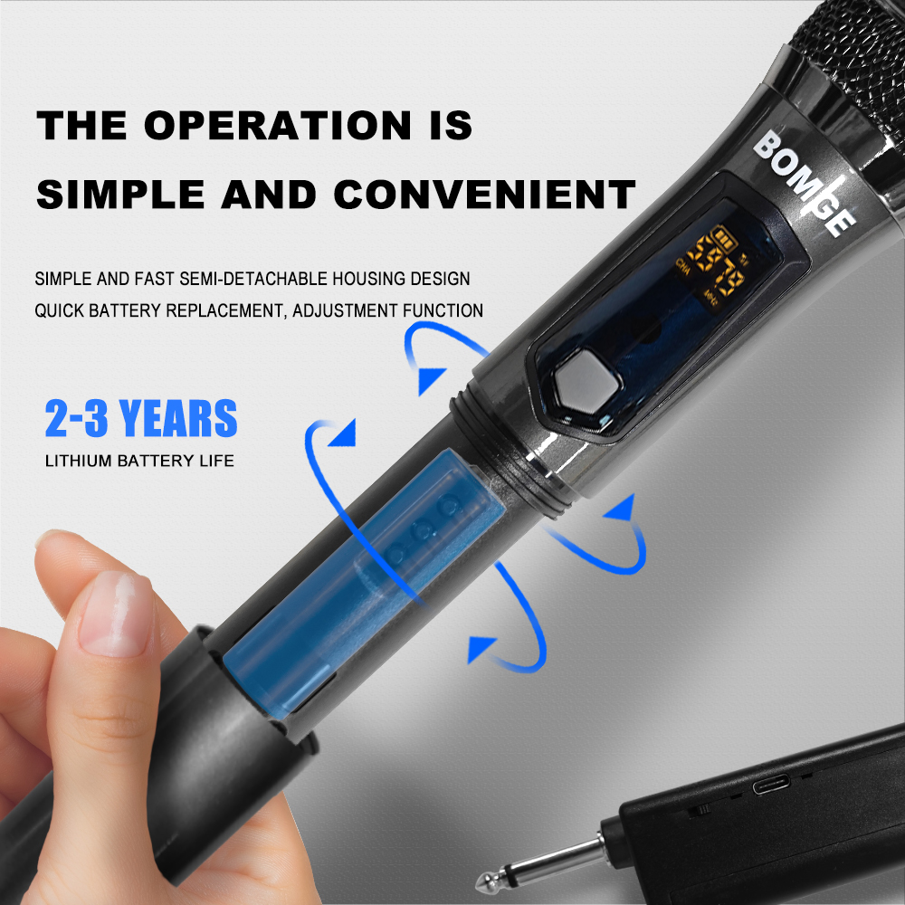 Wireless Handheld Microphone,Dual Cordless Dynamic Mic System With 1200MAh Rechargeable Receiver For Karaoke Wedding Party Church