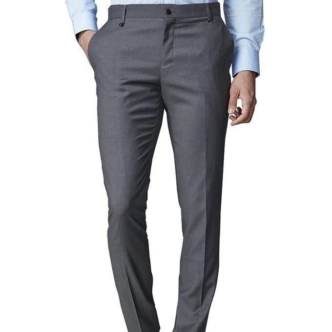 Official Grey Cotton Slim Fit  Office\casual Trousers Gray For Men