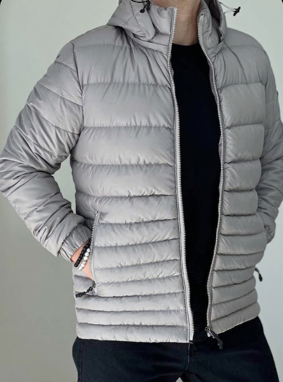Woolen Grey Puff Jacket With Detachable hoodie cap Cotton Material woolen Inner Lining Jacket For men