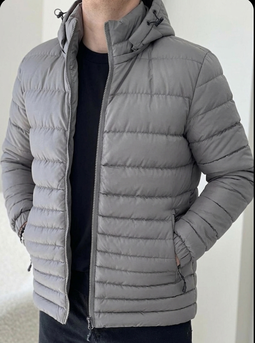 Woolen Grey Puff Jacket With Detachable hoodie cap Cotton Material woolen Inner Lining Jacket For men