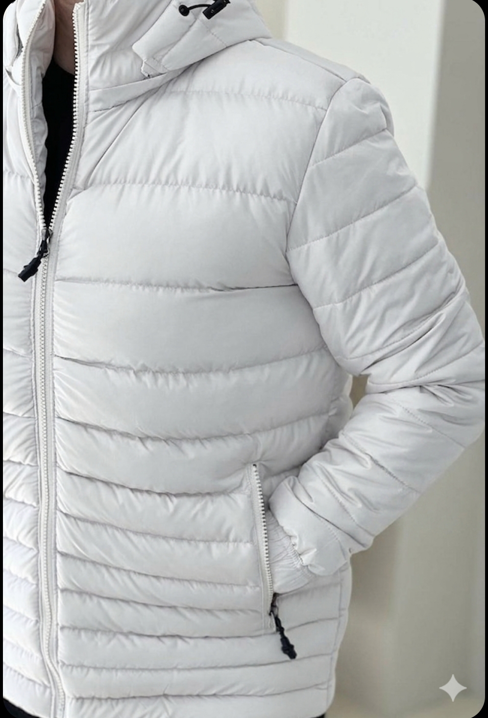 Fashion White Woolen Puff Jacket With Detachable hoodie cap Cotton Material woolen Inner Lining Jacket For men