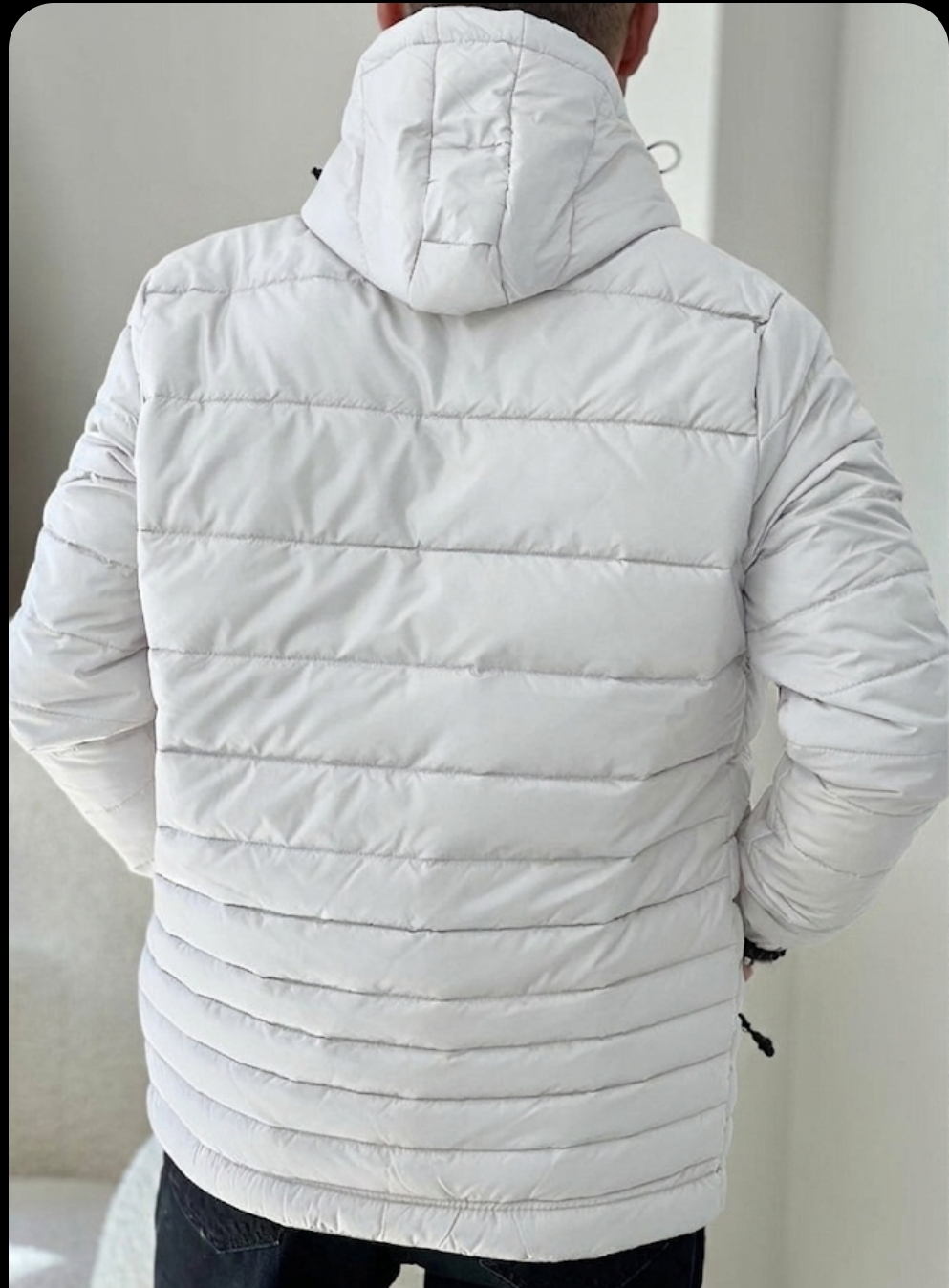 Fashion White Woolen Puff Jacket With Detachable hoodie cap Cotton Material woolen Inner Lining Jacket For men